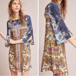 ANTHROPOLOGIE Barcelona Silk Dress 3/4 Sleeves